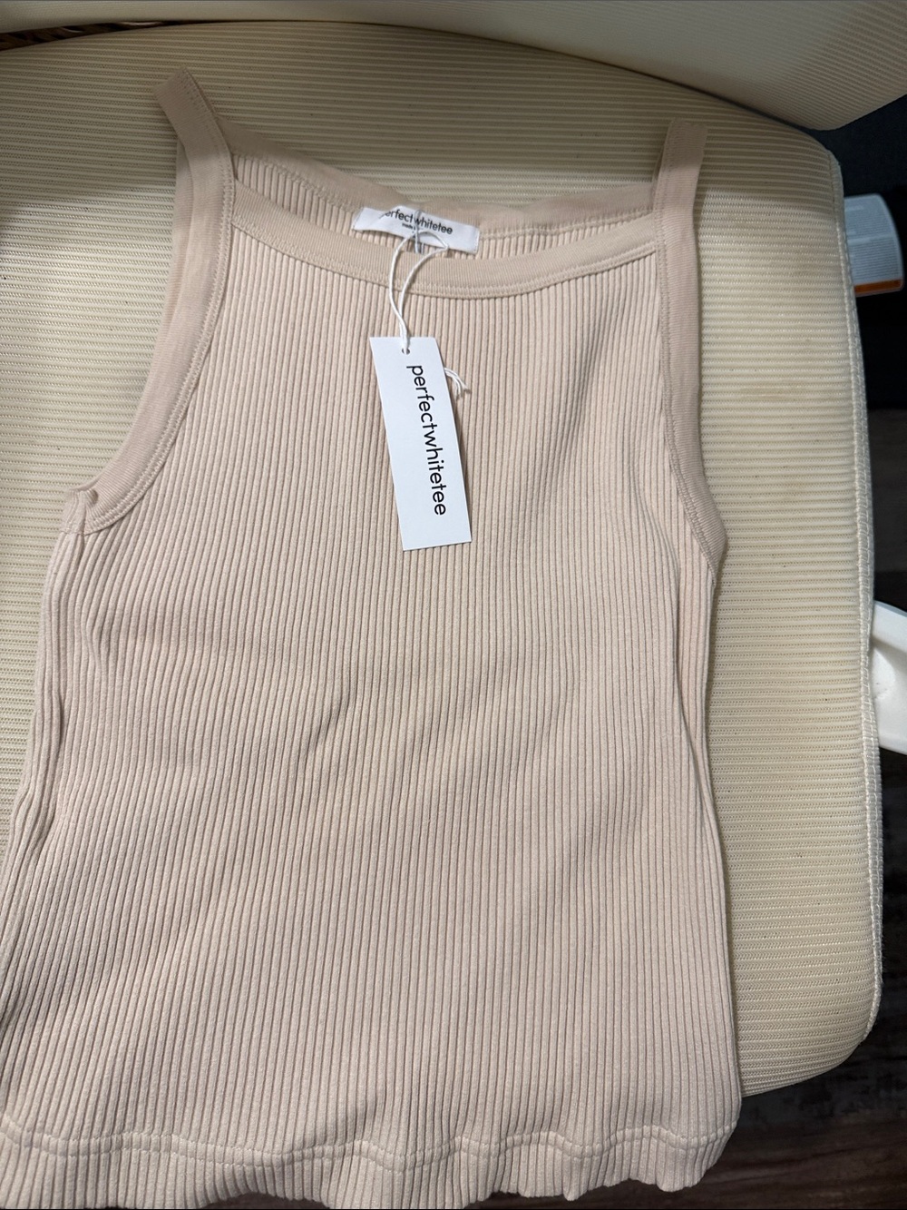 perfectwhitetee Ribbed Tank Top in Beige